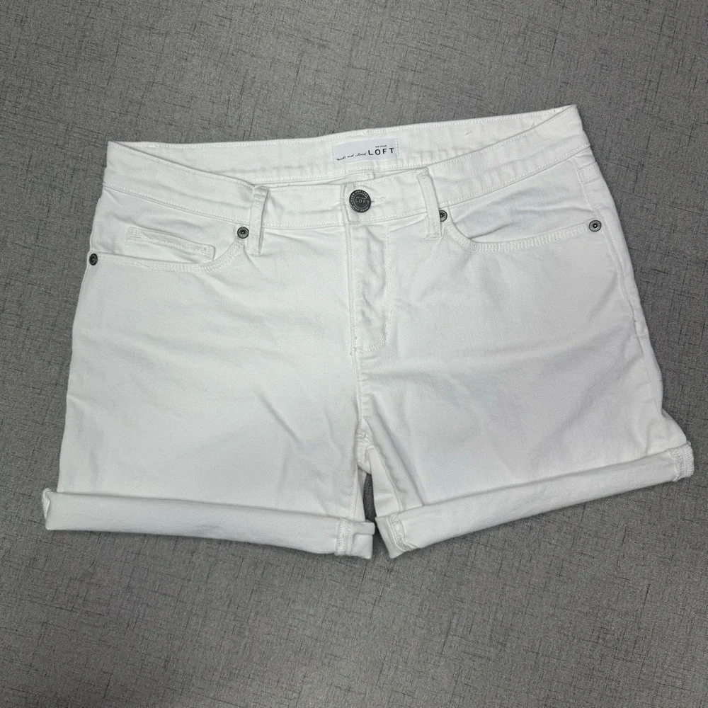 Loft White Denim Roll Cuff Jean Shorts Size 2